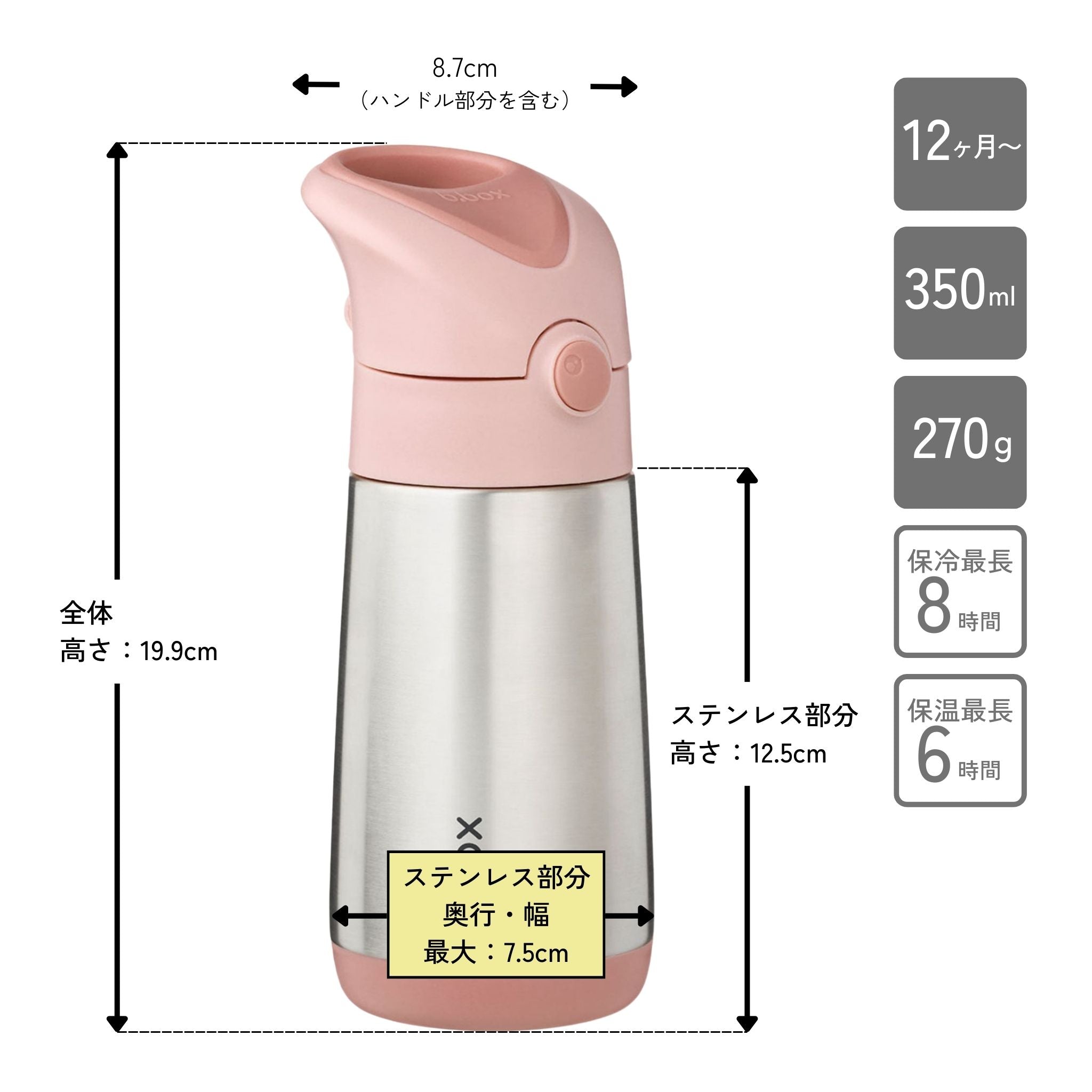 【New】ステンレスドリンクボトル 350ml(ステンレス製水筒)/Insulated drink bottle 350ml - blush crush