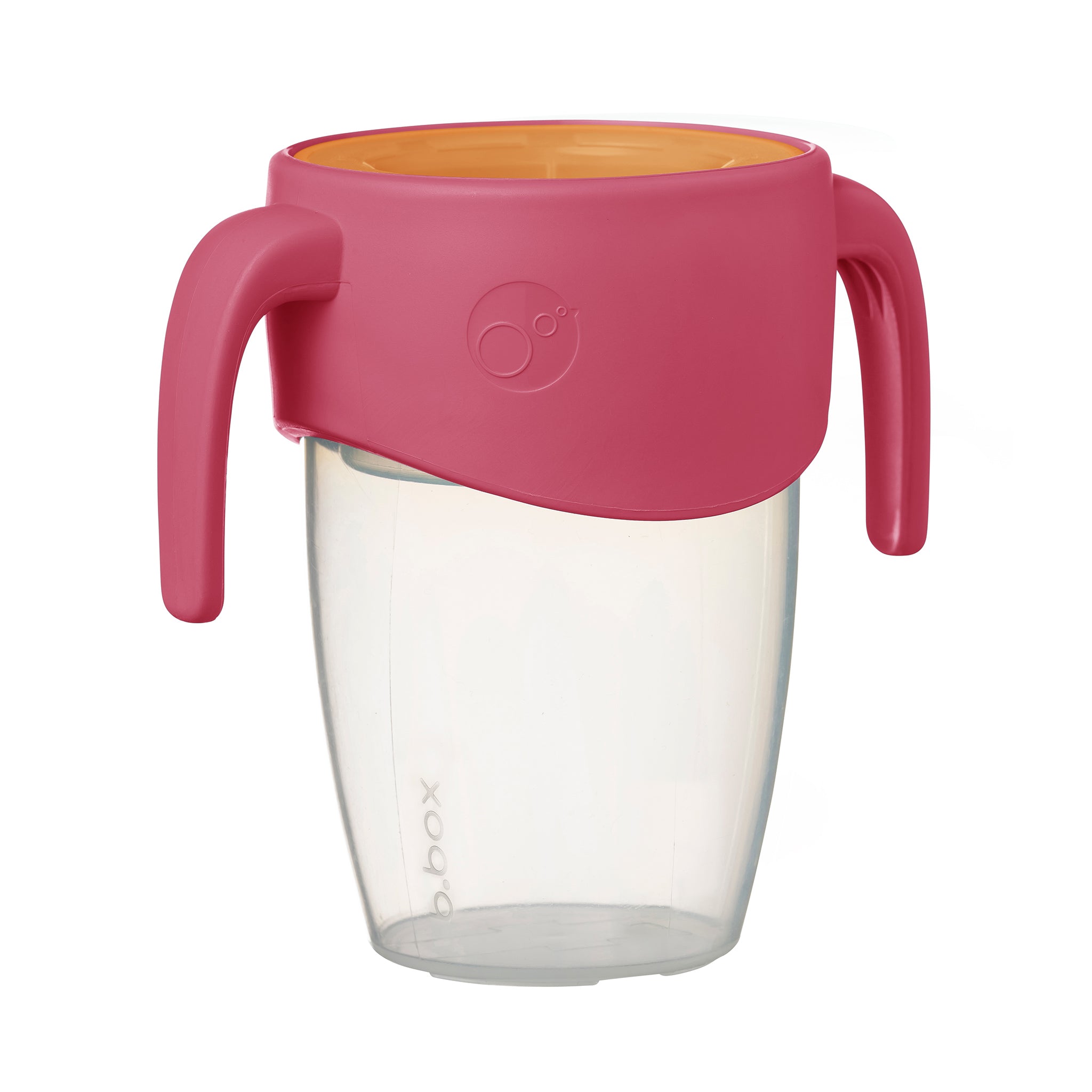 赤ちゃんが使用するカラフルなコップ飲み練習アイテムの画像。持ちやすいハンドルと漏れ防止設計が施されています。