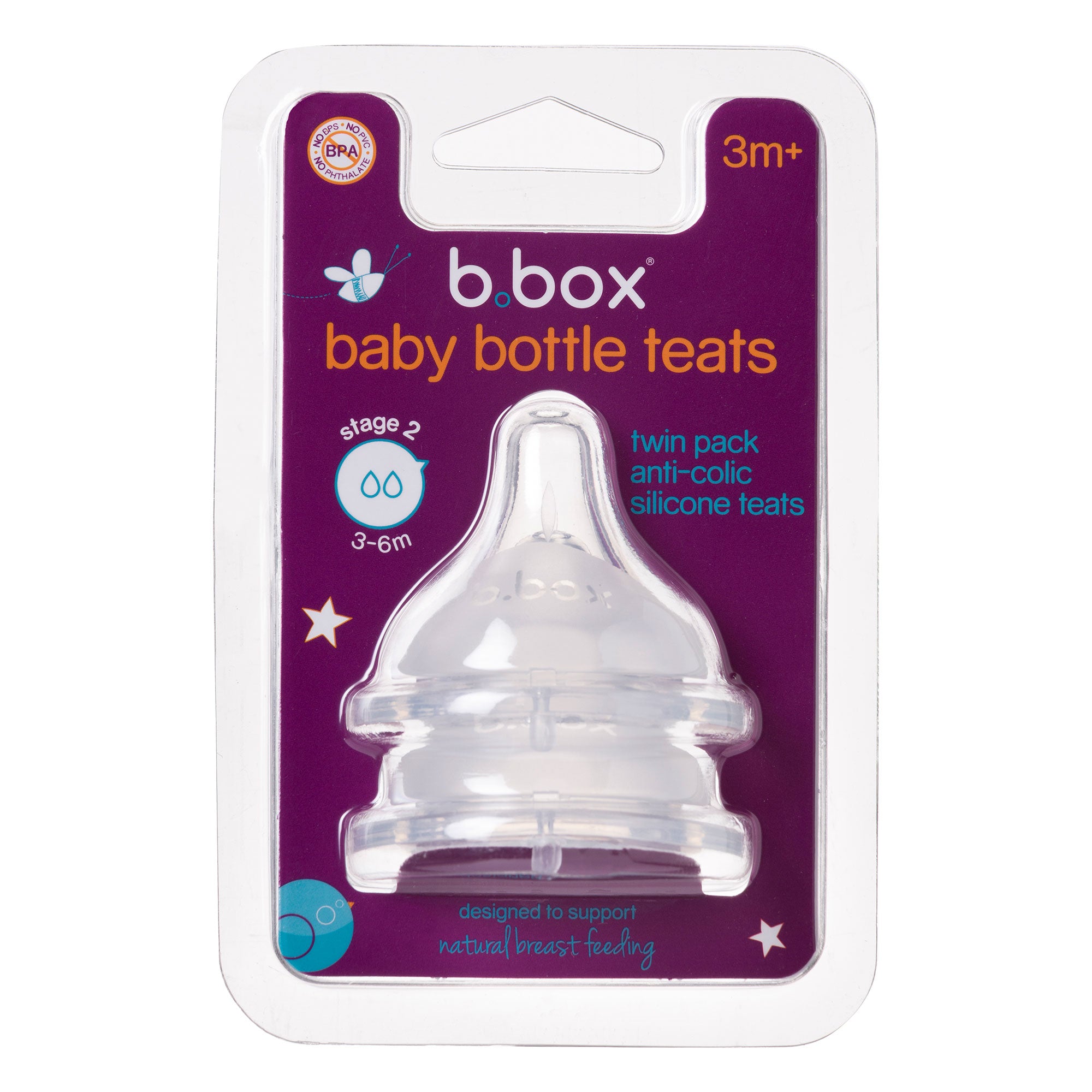 アンチコリックティート2個セット(交換用乳首)/2 Pack Baby Bottle Anti-Colic Teat - Stage 2