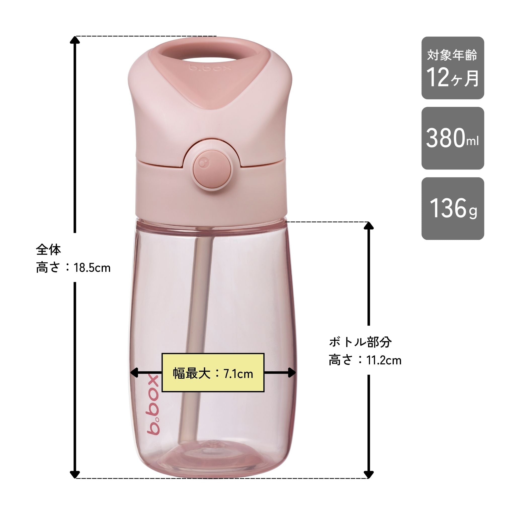 【New】ドリンクボトルジュニア 380ml(プラスチック製水筒)/Drink Bottle Jnr. 380ml - blush crush