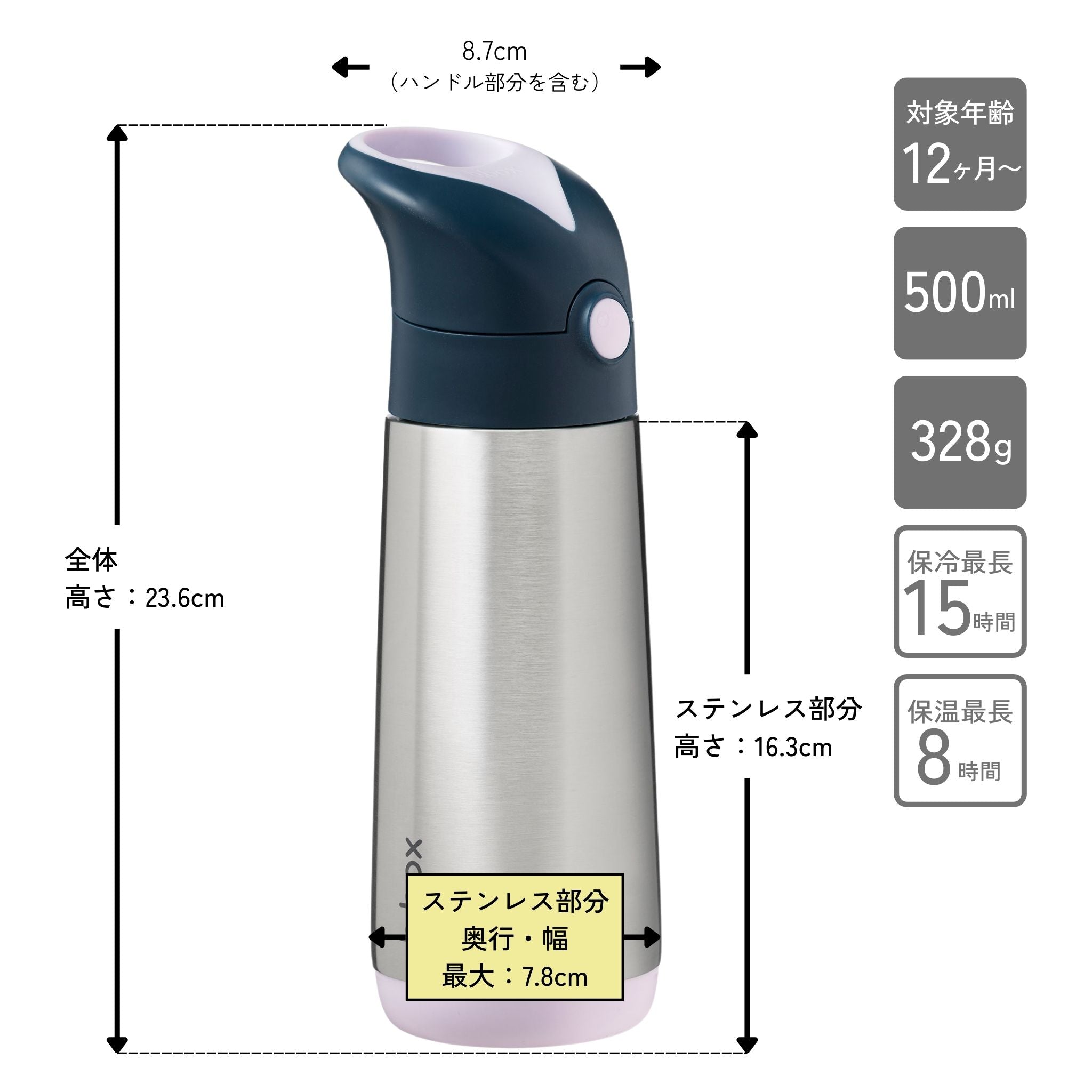 子供用水筒 500mlサイズ インディゴローズ ステンレスドリンクボトル 500ml(ステンレス製水筒)