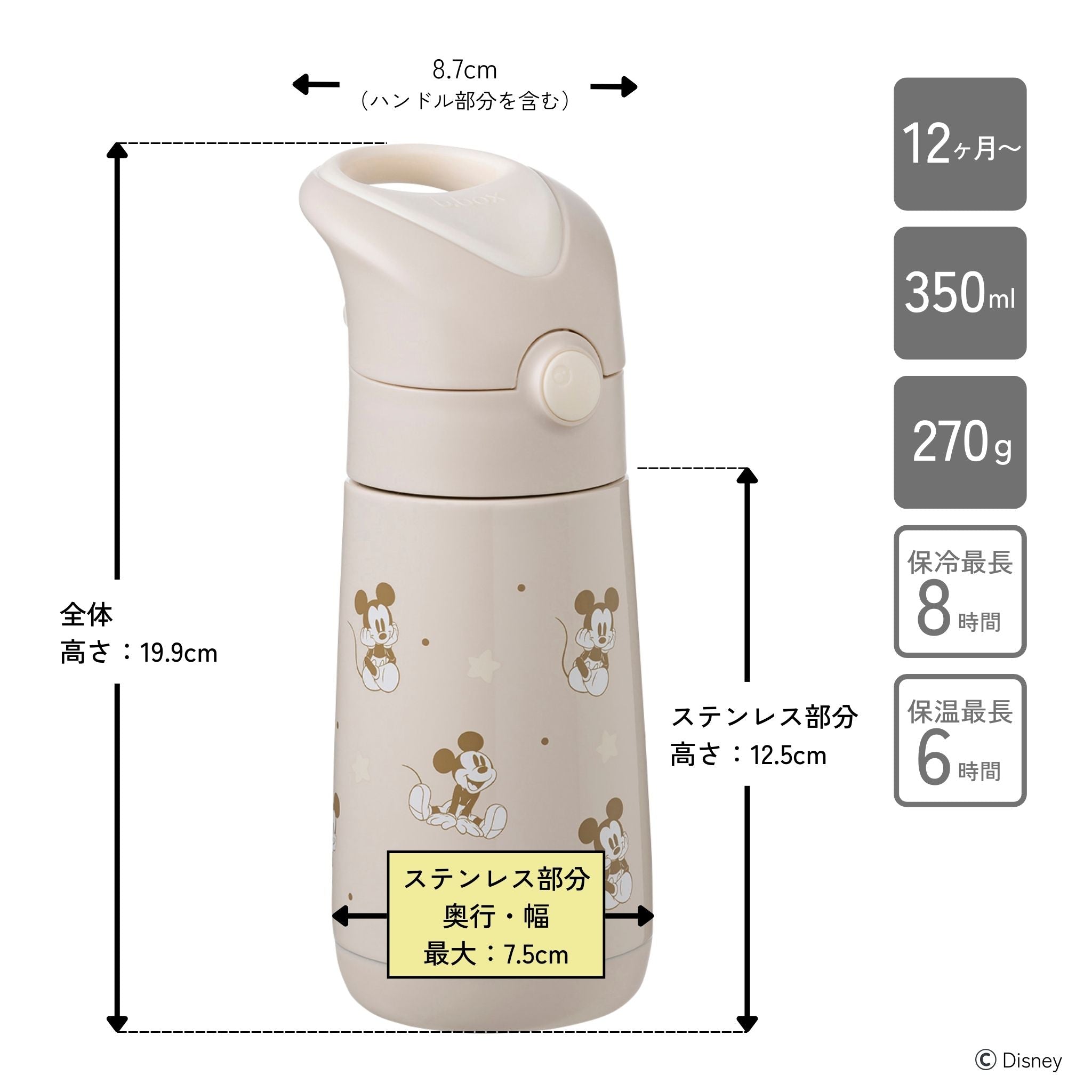 【発売開始前】ディズニー ステンレスドリンクボトル 350ml(ステンレス製水筒)/Disney Insulated drink bottle 350ml - Mickey Soft