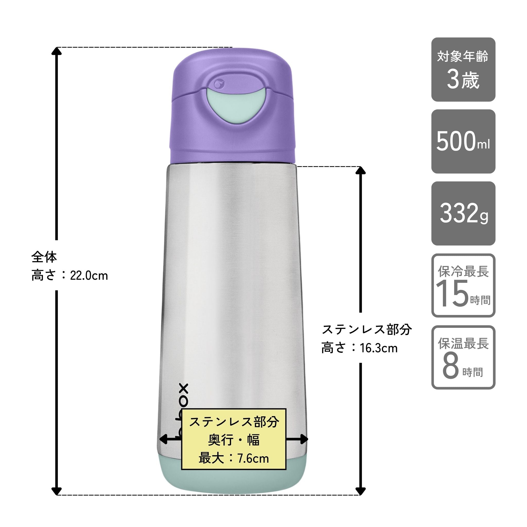 ステンレススポーツスパウトボトル 500ml(ステンレス製水筒)Insulated sport spout bottle 500ml - lilac pop