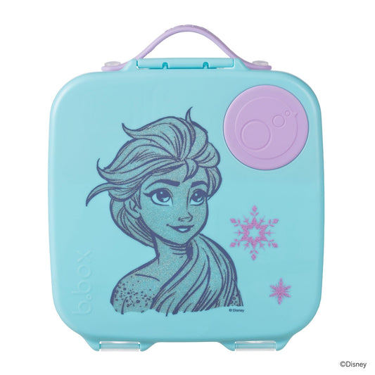 アナと雪の女王のキャラクター「エルサ」がプリントされたお弁当箱。水色と紫の人気のカラーリングアイテム。