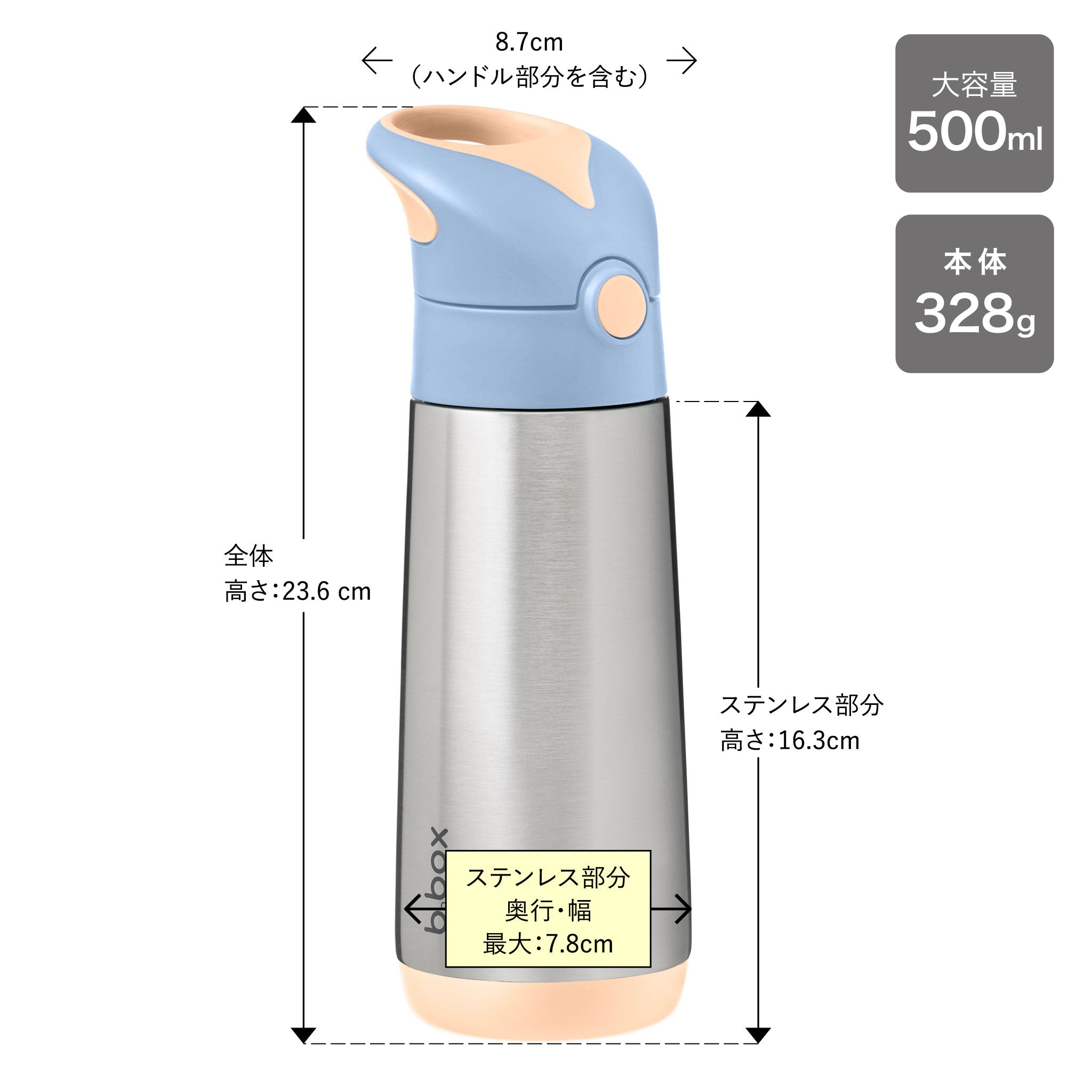 ステンレスドリンクボトル 500ml（ステンレス製水筒）/Insulated drink bottle 500ml  - feeling peachy
