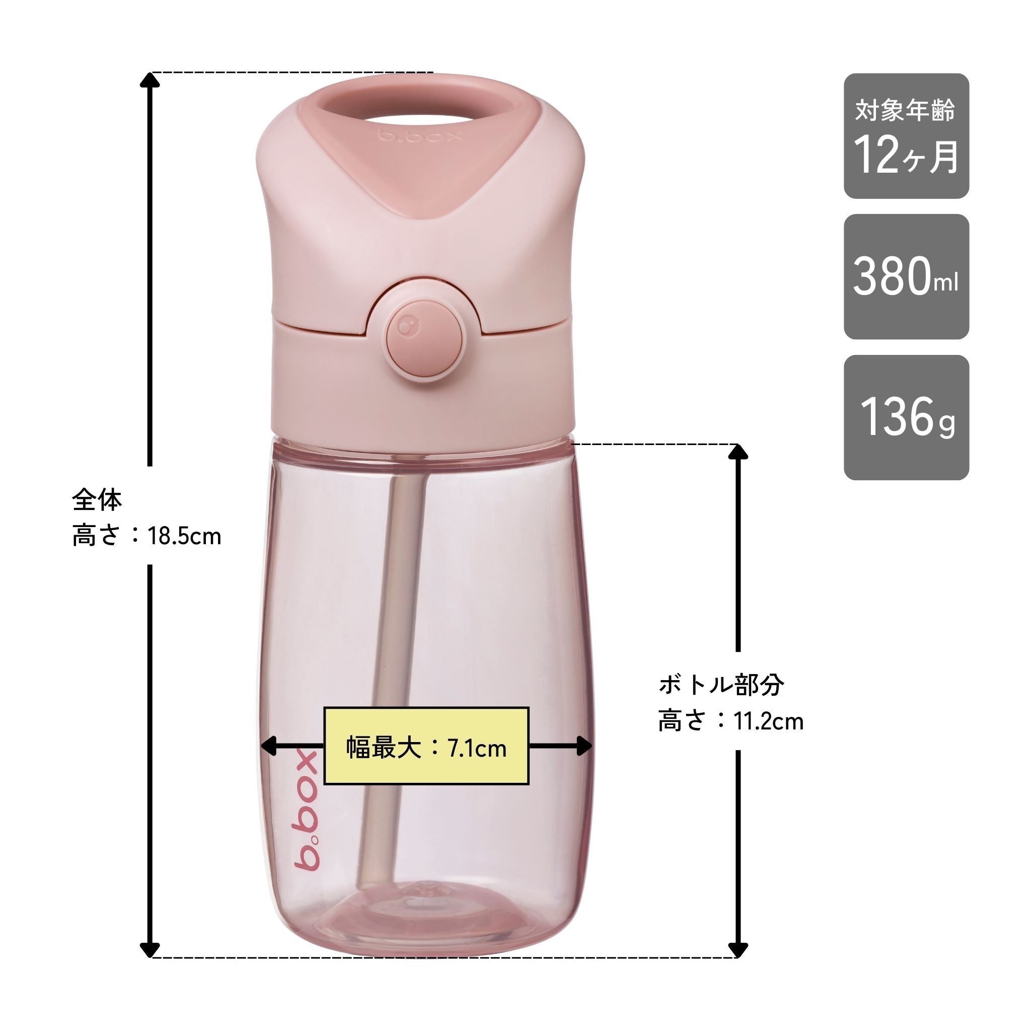 【New】ドリンクボトルジュニア 380ml（プラスチック製水筒）/Drink Bottle Jnr. 380ml - blush crush