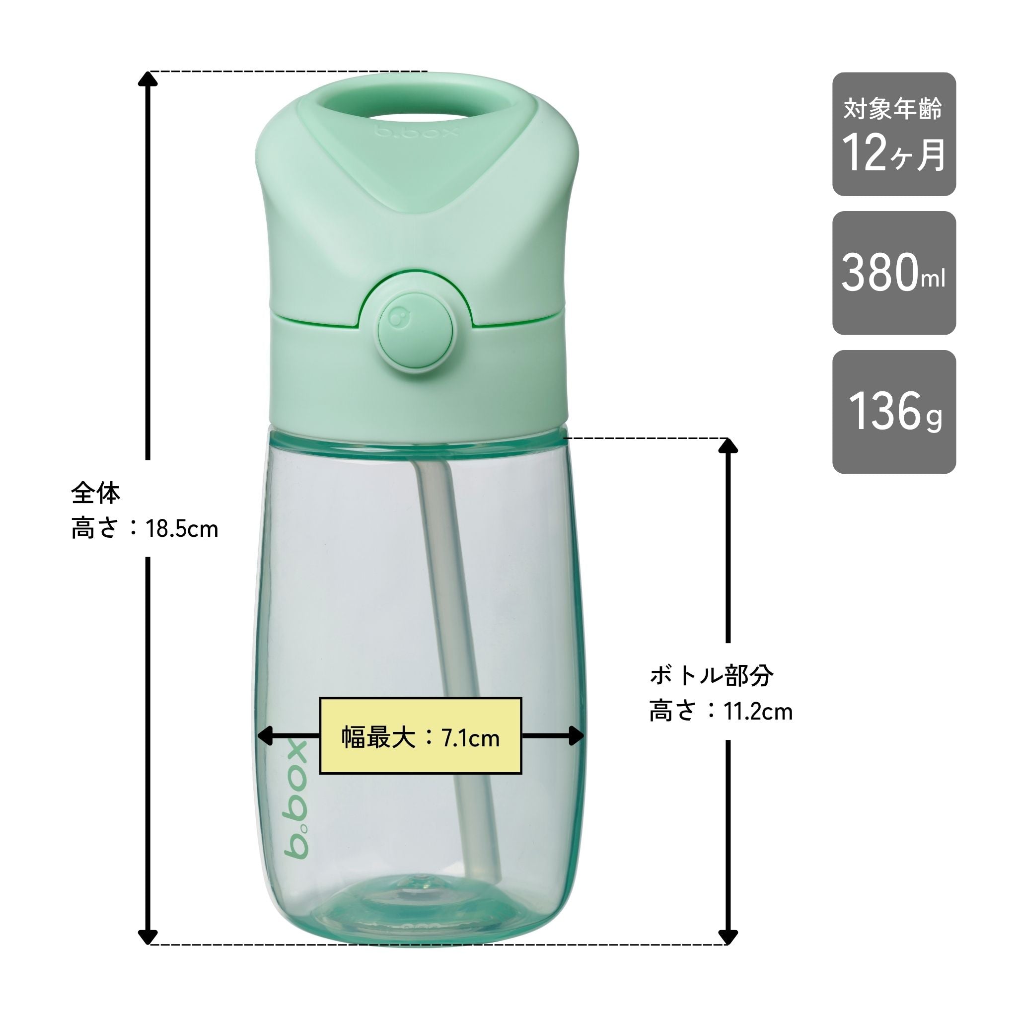 【New】ドリンクボトルジュニア 380ml（プラスチック製水筒）/Drink Bottle Jnr. 380ml - spearmint