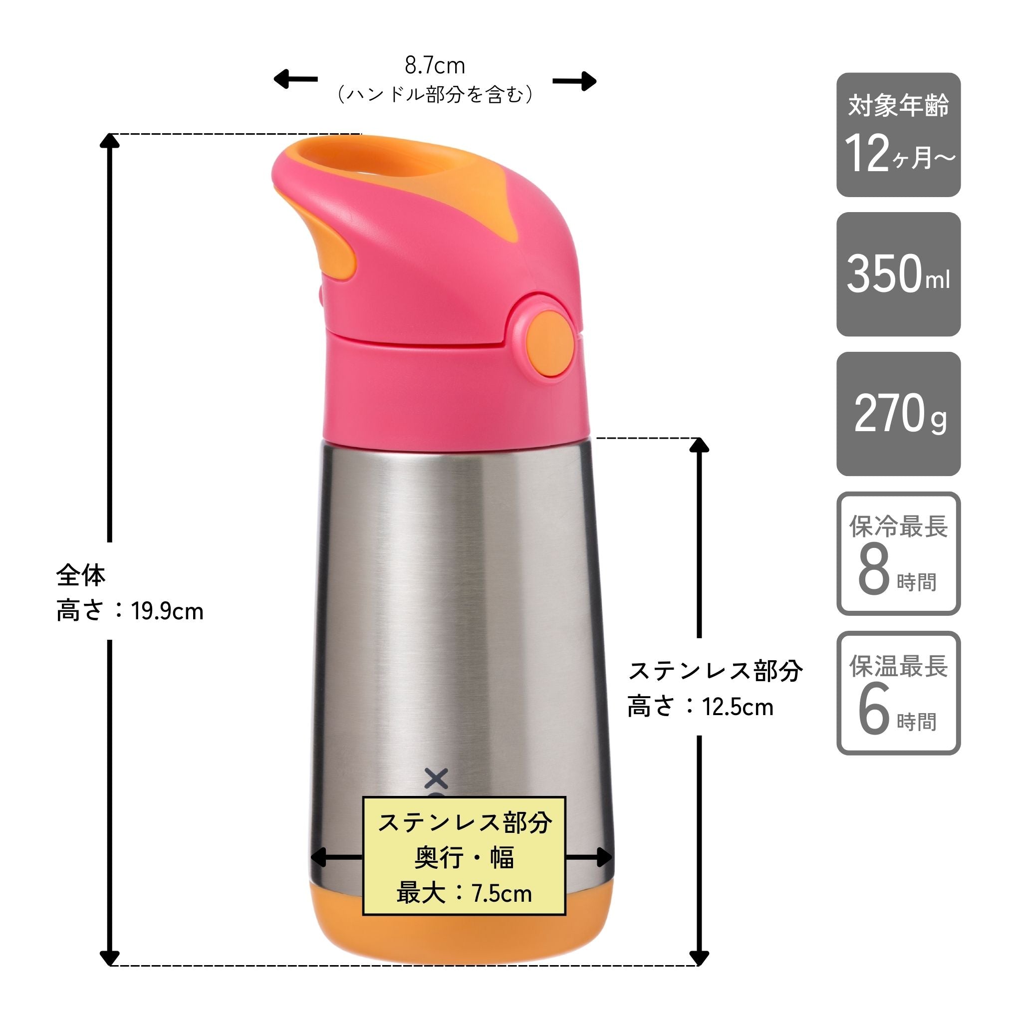 ステンレスドリンクボトル 350ml（ステンレス製水筒）/Insulated drink bottle 350ml  - strawberry shake