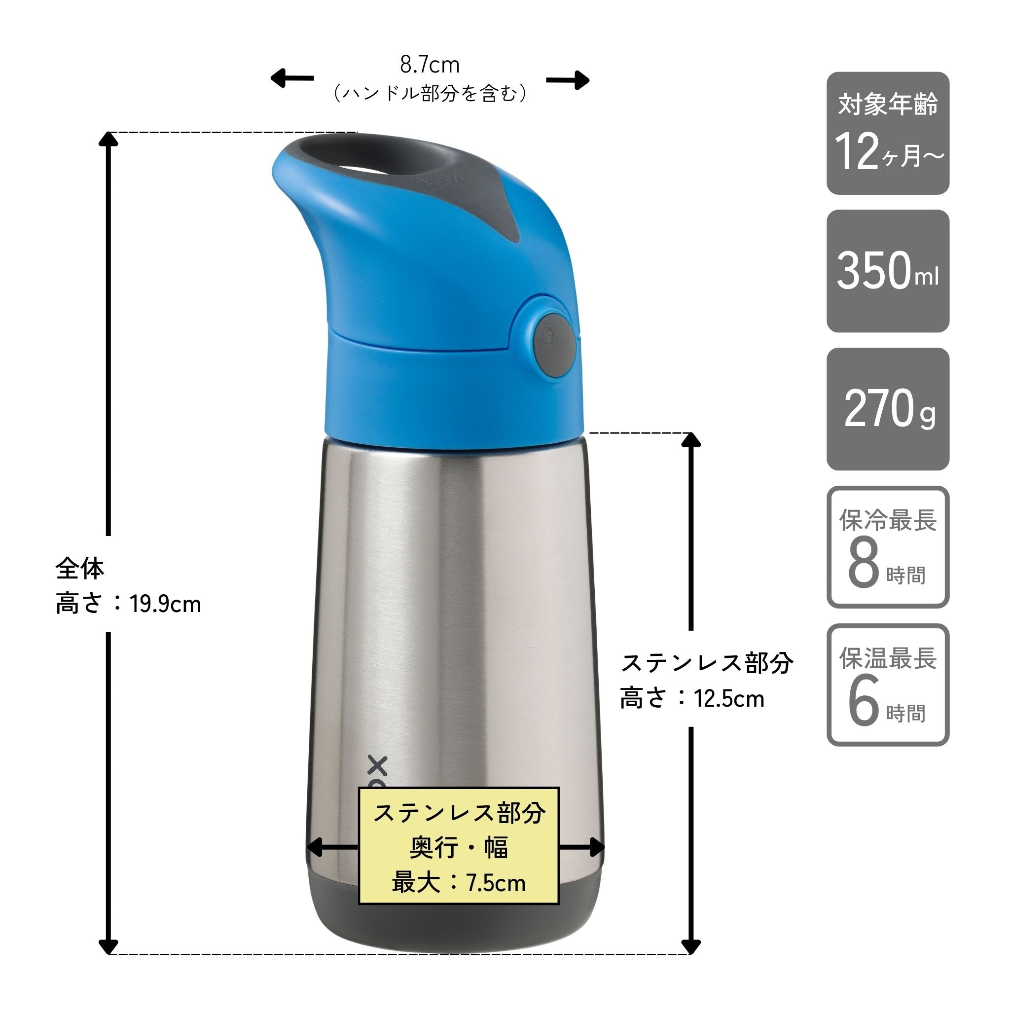 食洗機対応子供用水筒　bbox ステンレスドリンクボトルblue slateサイズと保冷保温時間