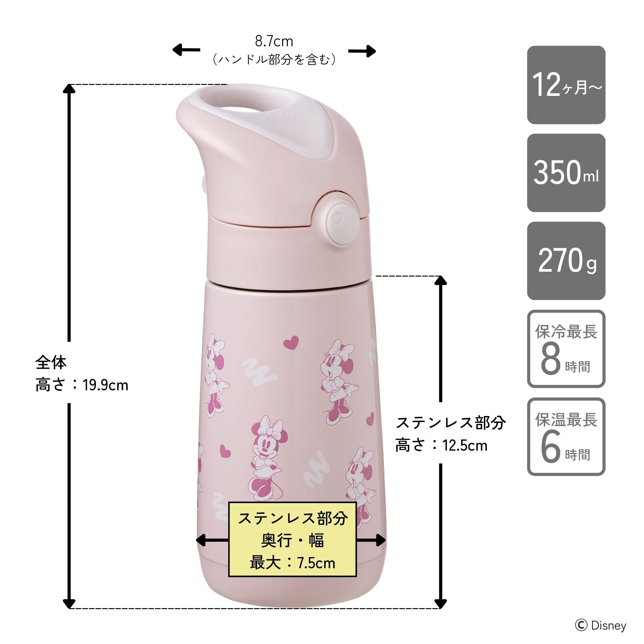 【発売開始前】ディズニー ステンレスドリンクボトル 350ml（ステンレス製水筒）/Disney Insulated drink bottle 350ml - Minnie Soft