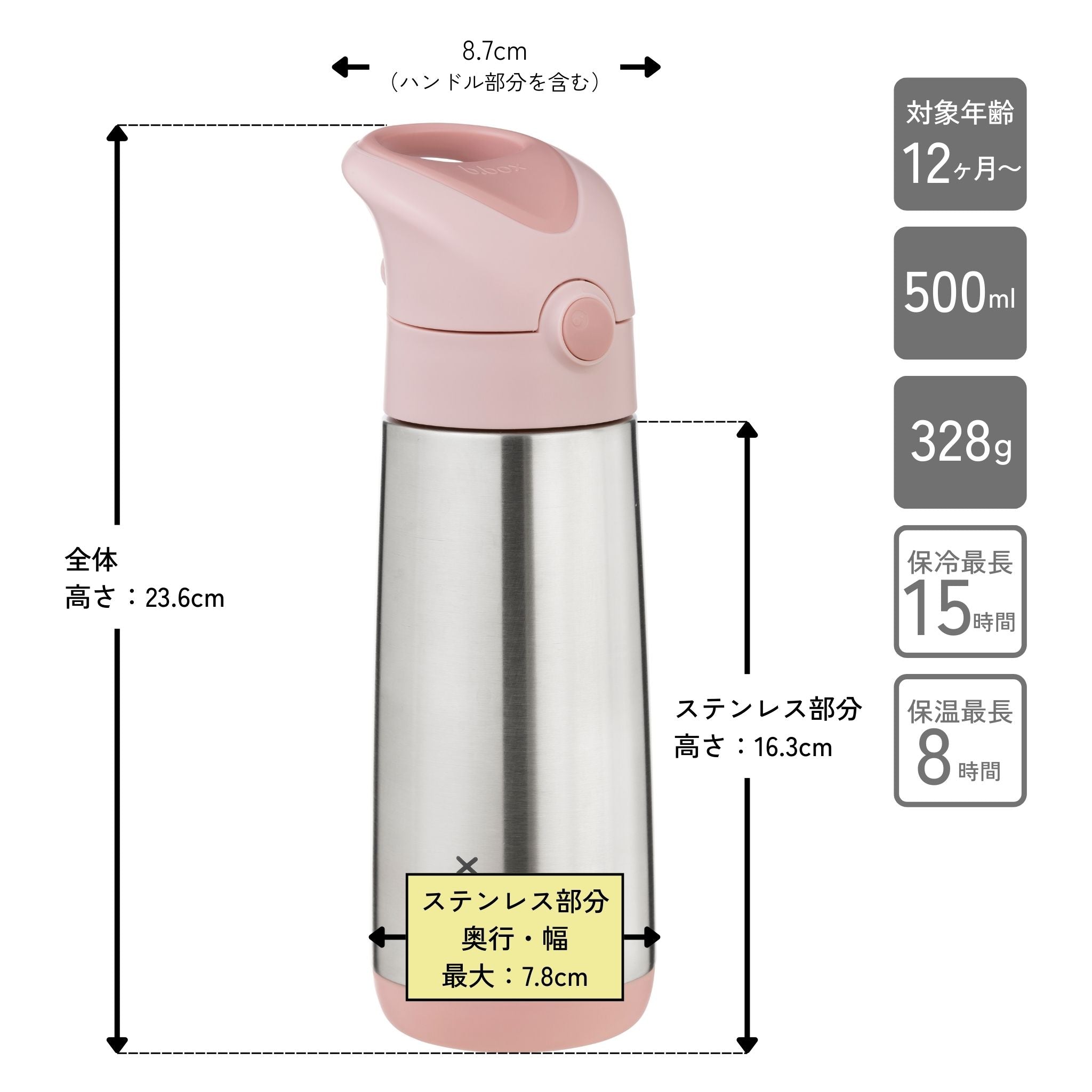 【New】ステンレドリンクボトル 500ml（ステンレス製水筒）/Insulated drink bottle 500ml  - blush crush