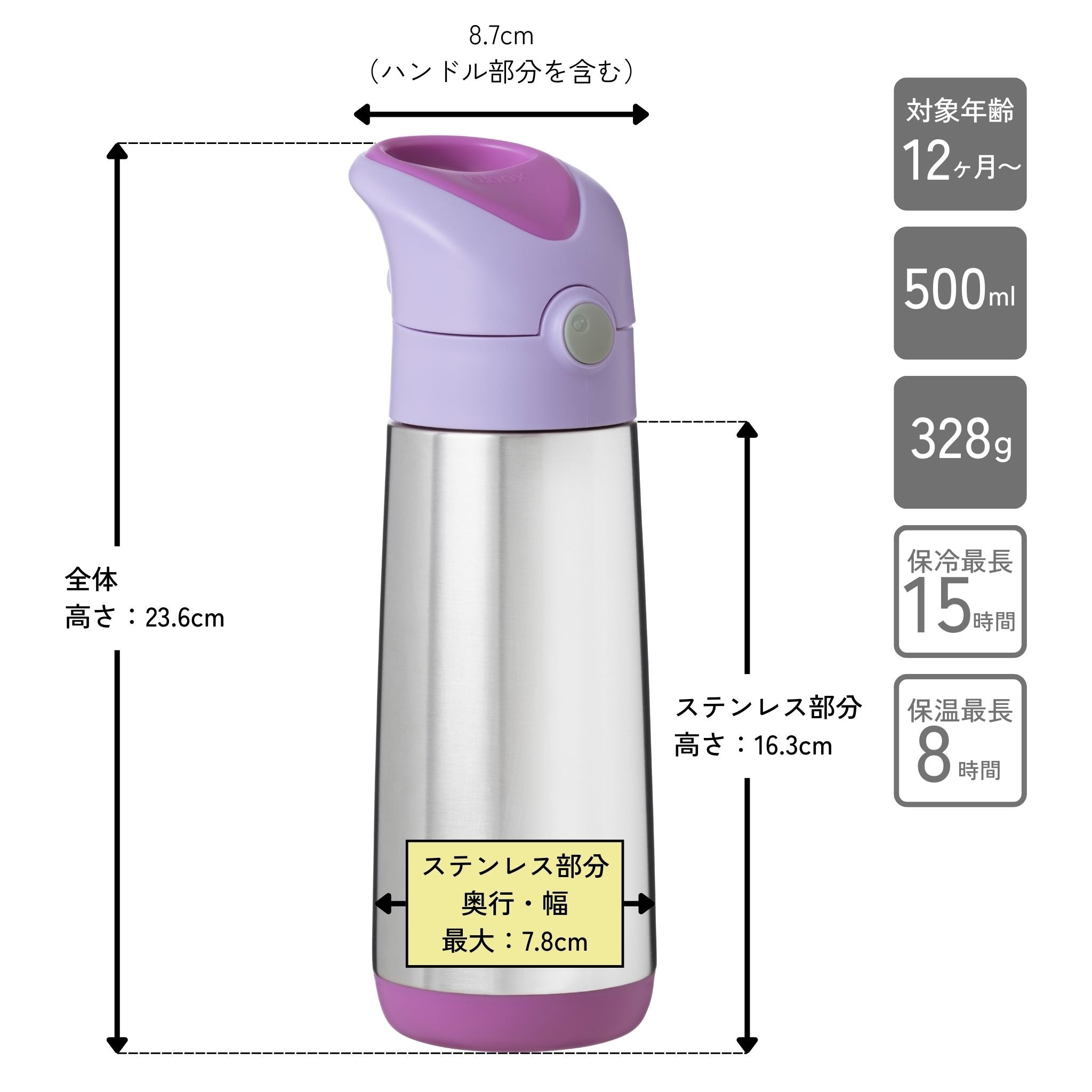【New】ステンレスドリンクボトル 500ml（ステンレス製水筒）/Insulated drink bottle 500ml  - sugar plum