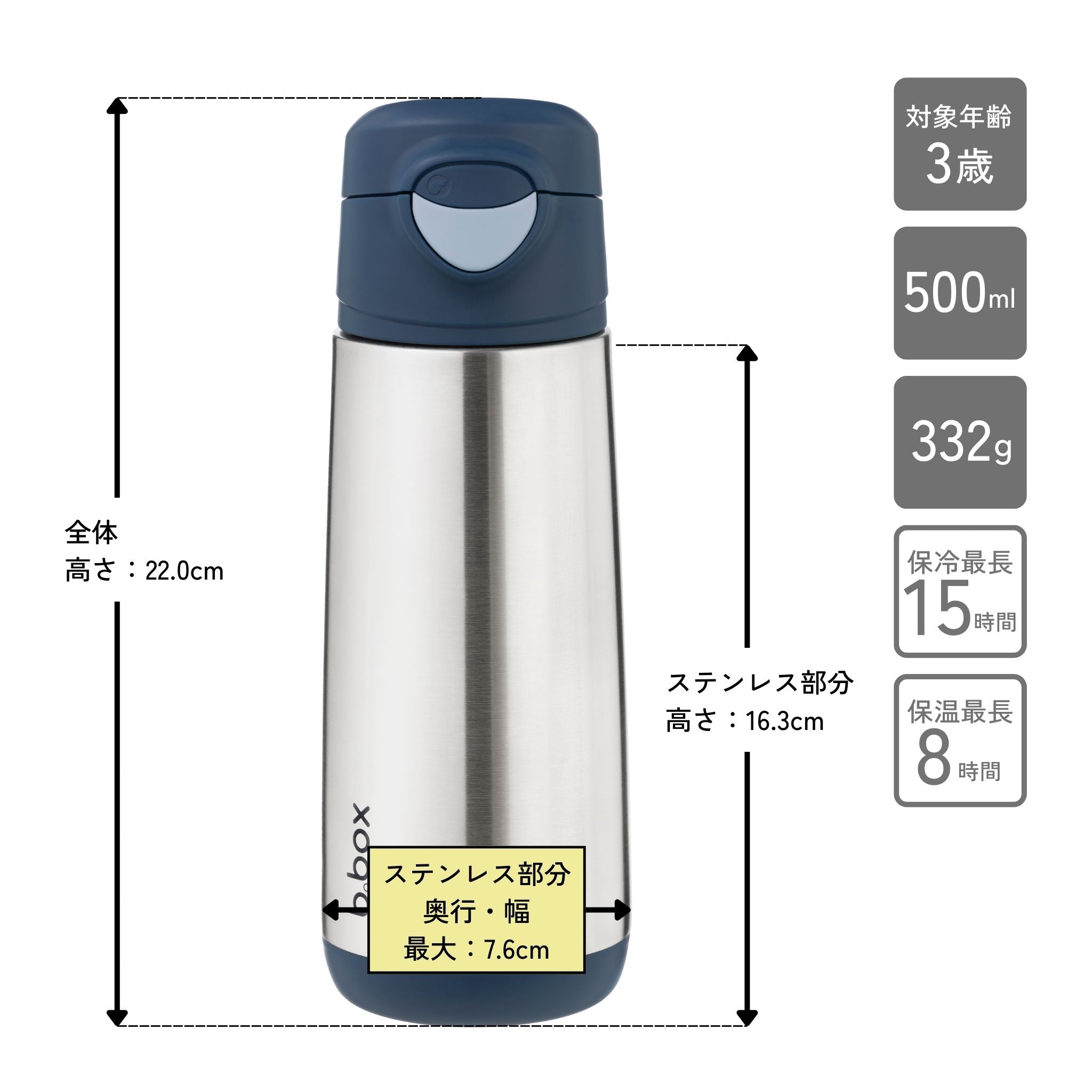 【New】ステンレススポーツスパウトボトル 500ml（ステンレス製水筒）/Insulated sport spout bottle 500ml - midnight