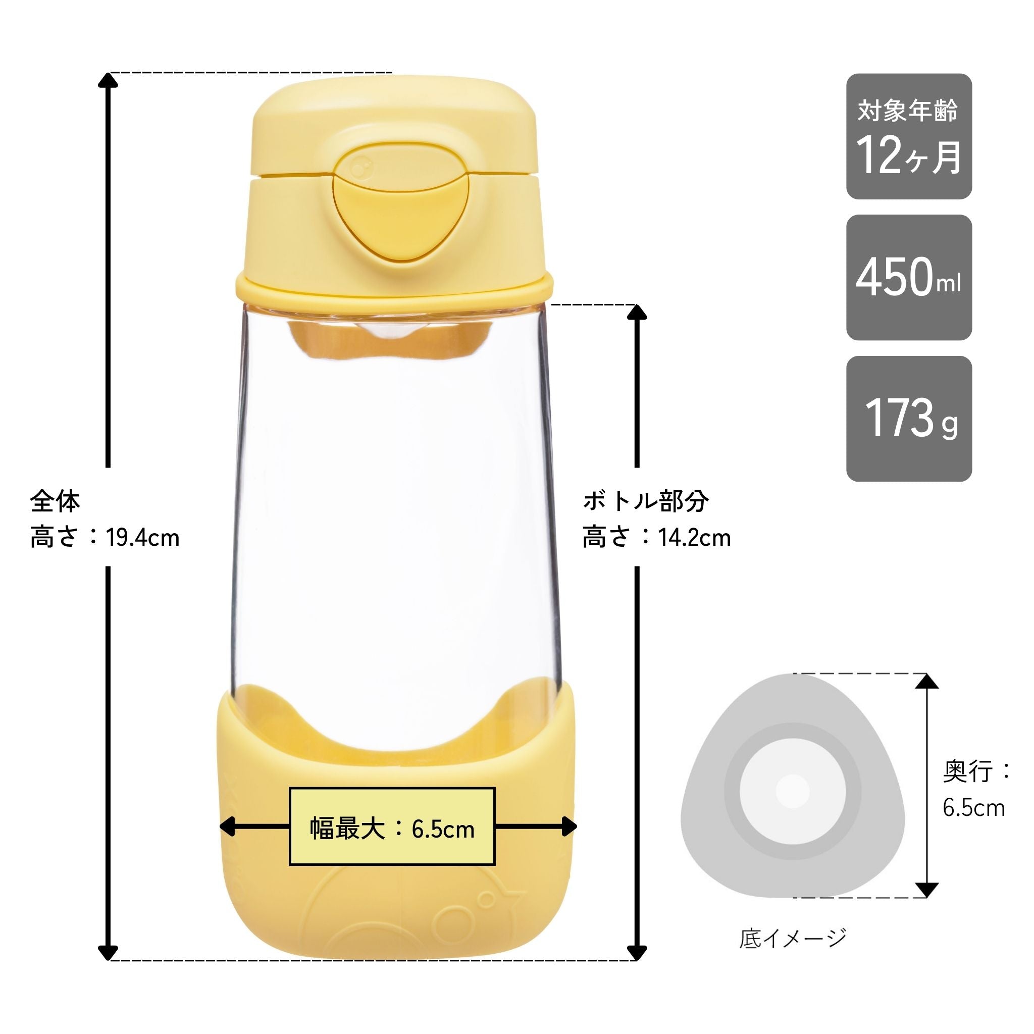 【New】スポーツスパウトボトル 450ml（プラスチック製水筒）/Sports spout bottle 450ml - lemon twist