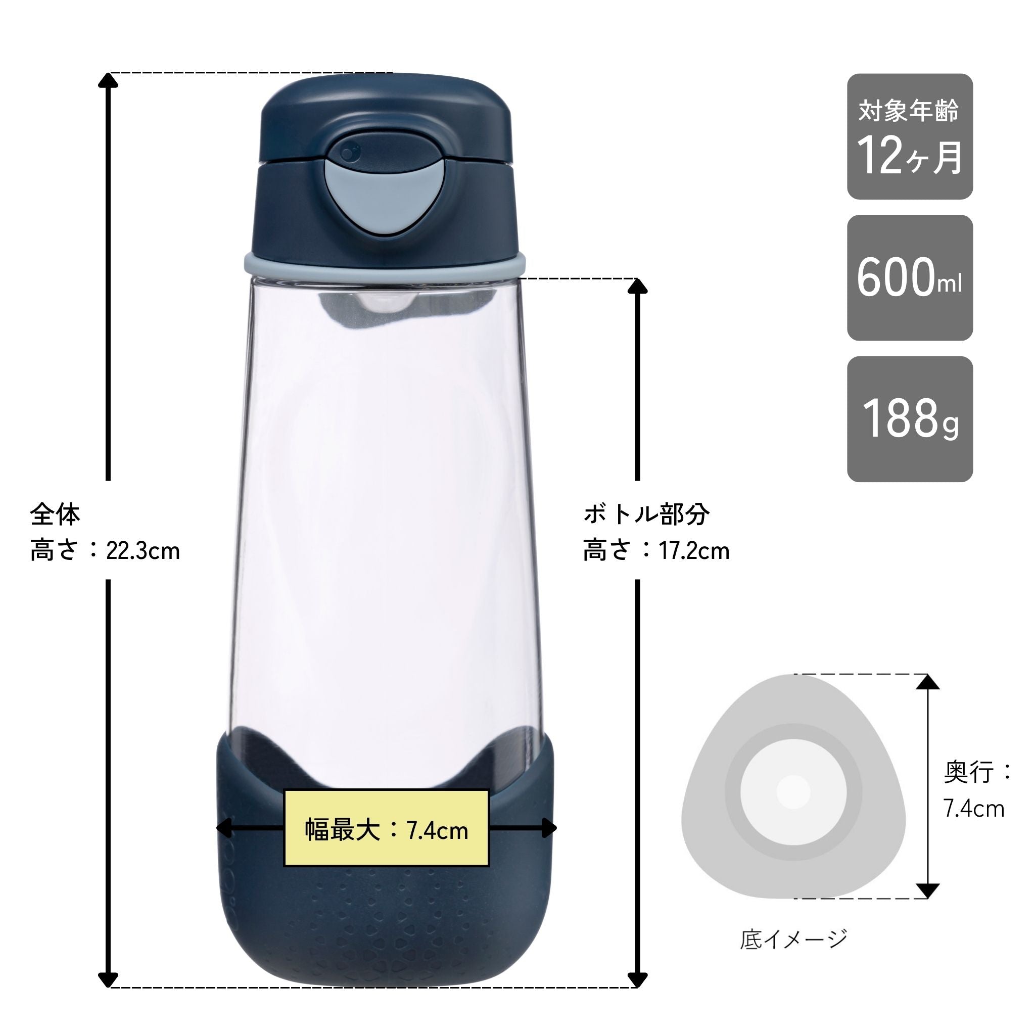 【New】スポーツスパウトボトル 600ml（プラスチック製水筒）/Sports spout bottle 600ml - midnight