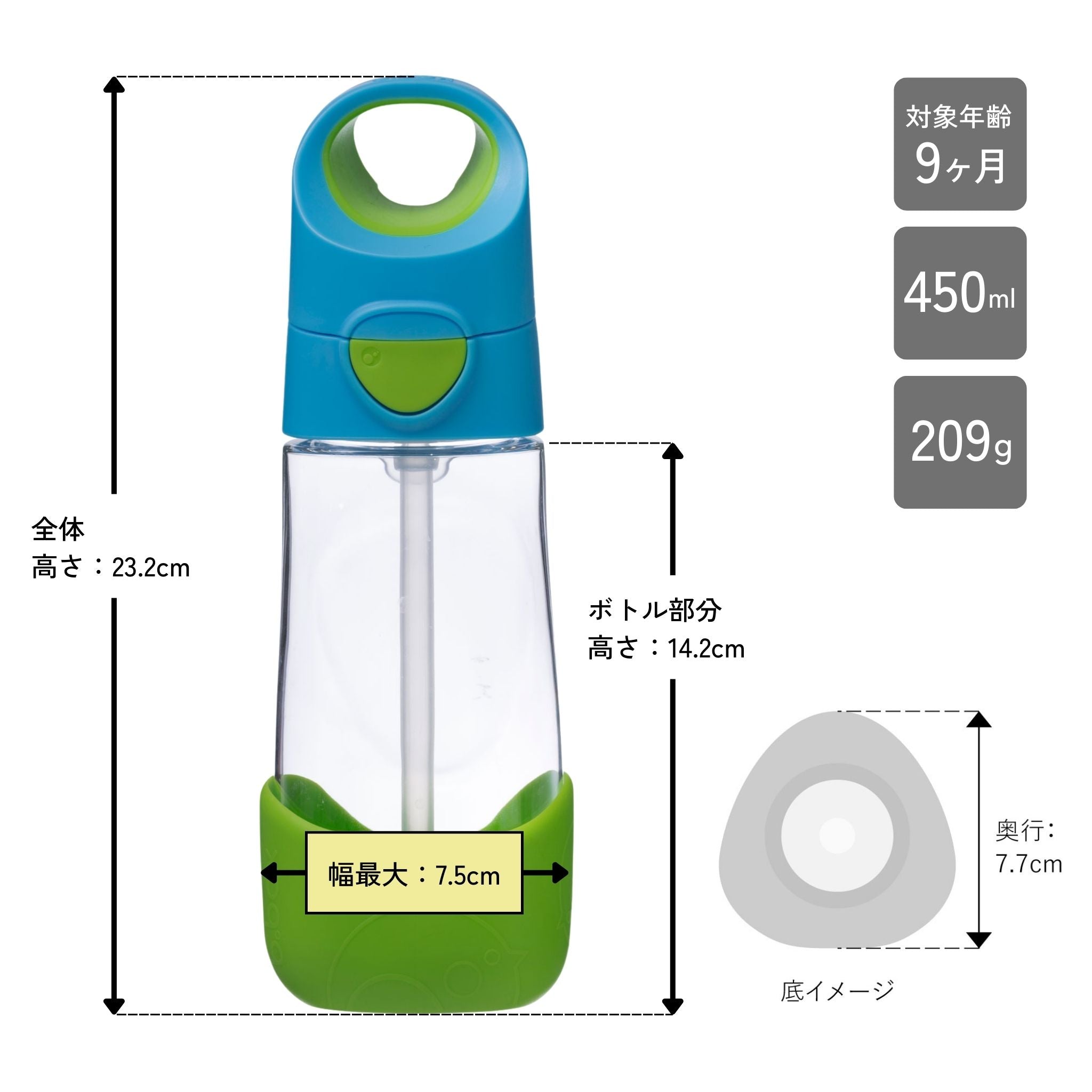 子供用プラスチック製水筒　対象年齢9ヶ月から　450ml容量