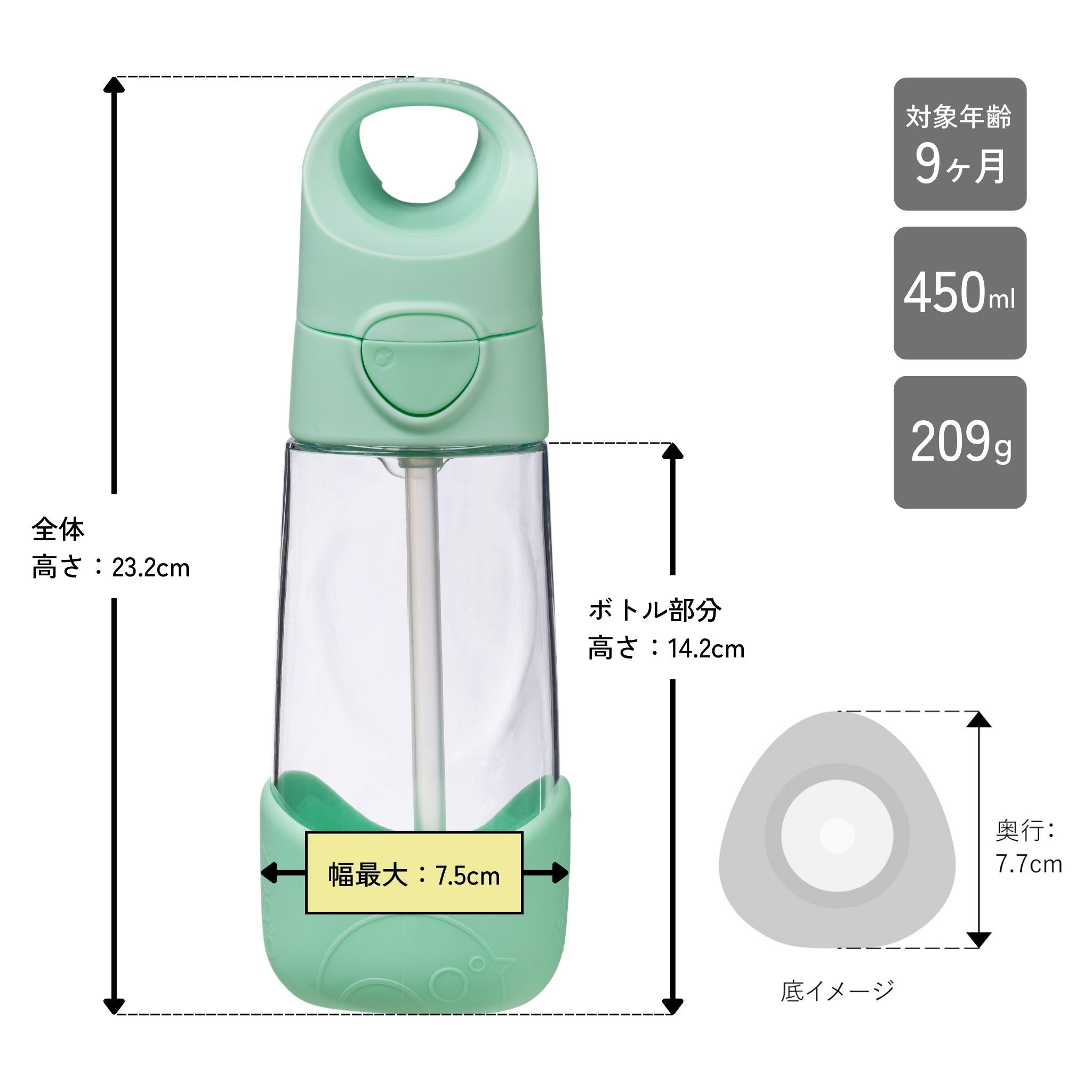 【New】トライタンドリンクボトル 450ml（プラスチック製水筒）/Tritan drink bottle 450ml - spearmint