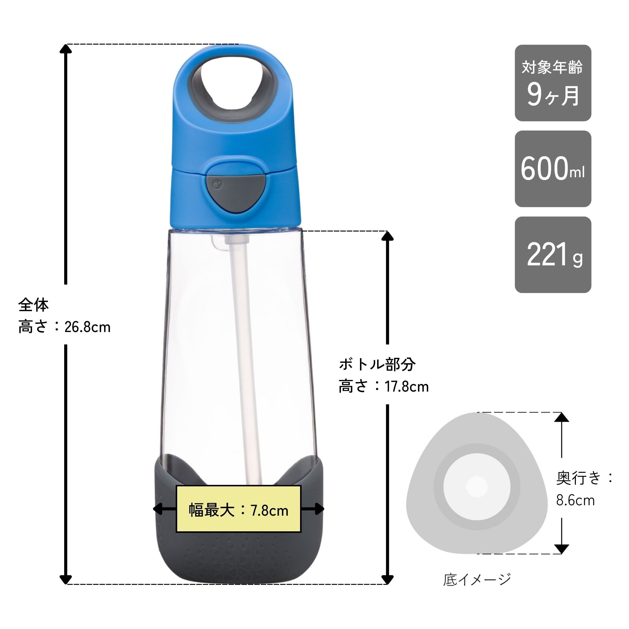 子供用プラスチック製水筒　大容量　600ml 食洗機対応　対象年齢9ヶ月から